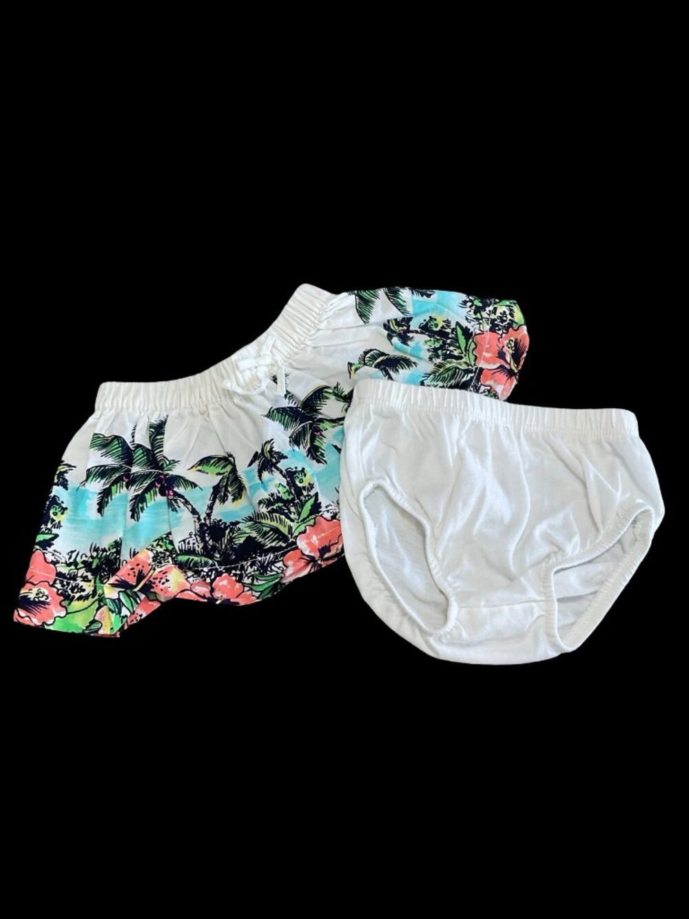 White Tropical Landscape Print Skirt w/ Matching Diaper Cover